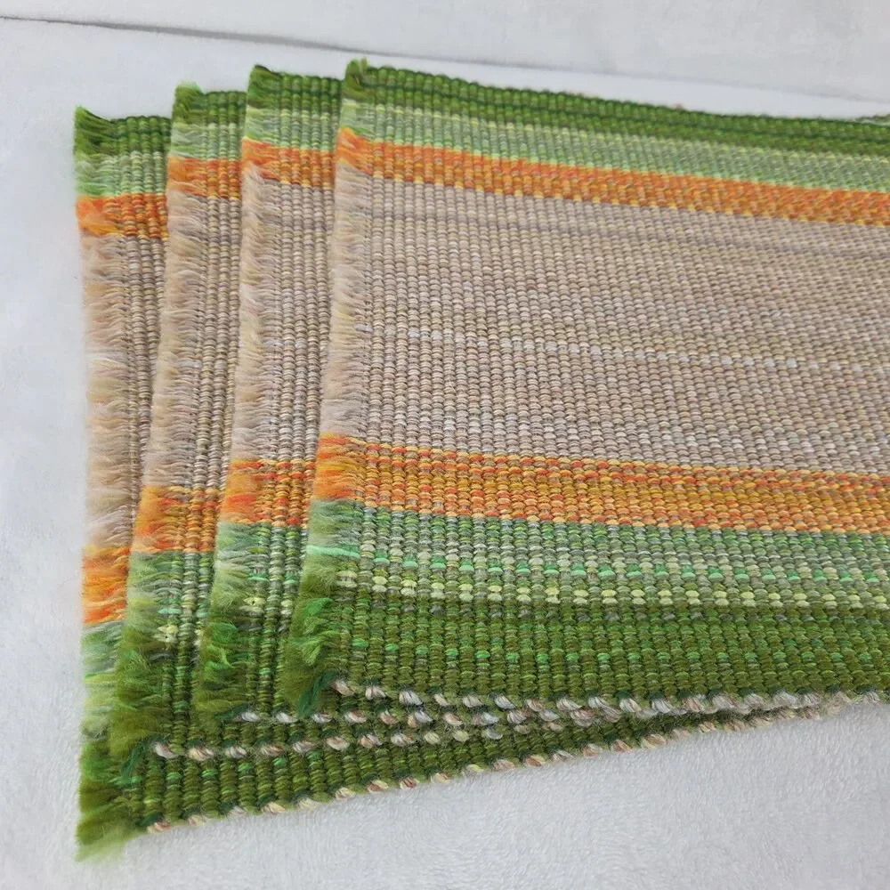 Vintage MCM Woven Placemats Set of 4 Green Orange Beige Made in Japan Unused NOS